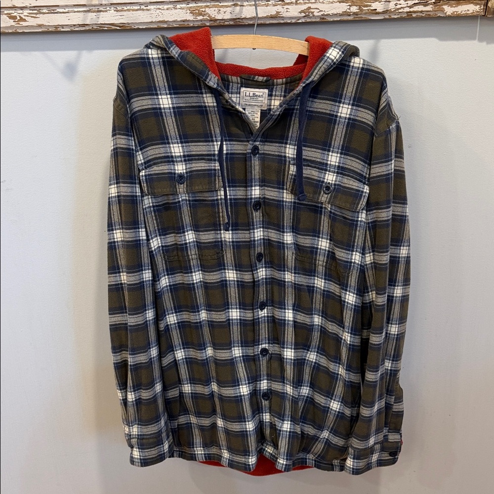 L.L. Bean Men's Fleece-Lined Flannel‎ Shirt, Hooded Size Large